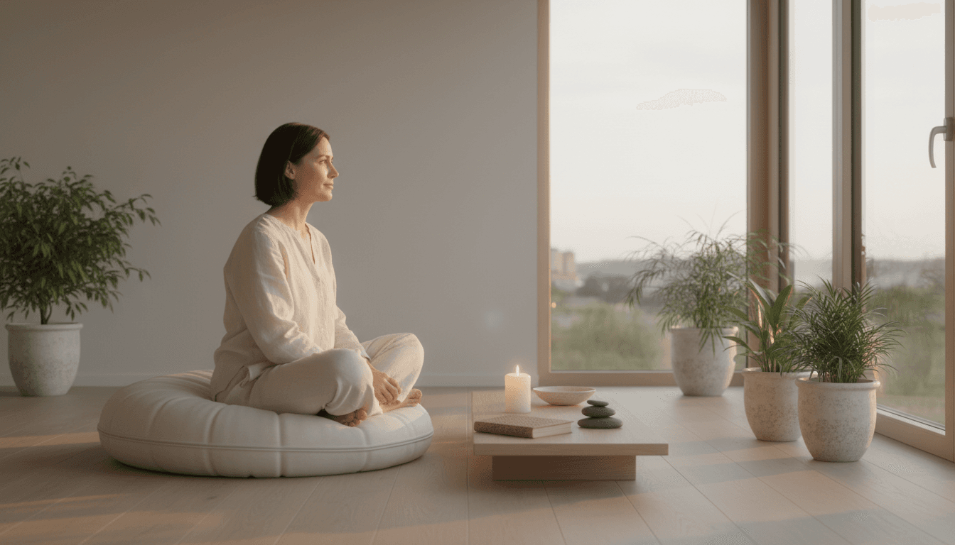 Woman in a peaceful moment of reflection, representing personal growth and clarity from life coaching